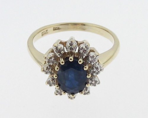 Estate Natural Blue Sapphire Genuine Diamonds Gold Ring  