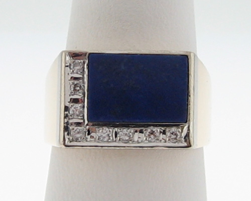 Estate Lapis Lazuli Diamonds Solid 14k Gold Mens Ring  