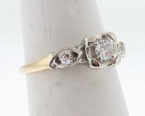 Estate Diamonds Solid 14k Two Tone Gold Wedding Ring  