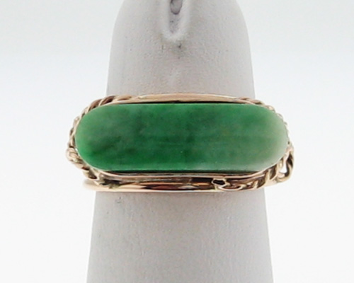 Vintage Estate Fancy Hand Made Jade Ring Solid 14k Gold Band  