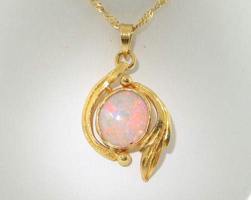 Estate Natural White Opal Solid 24k Yellow Gold Pure 9999 Pendant 