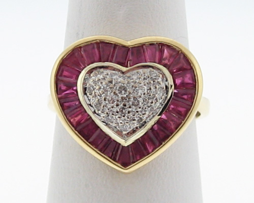 Estate Heart Natural Ruby Diamonds Solid 18k Gold Ring  