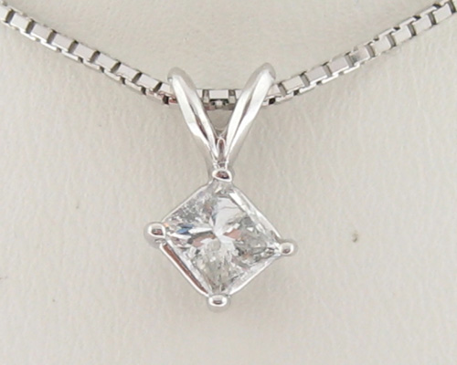 Genuine Diamonds 1/2ct Princess Cut Solid 14k White Gold Pendant 16 