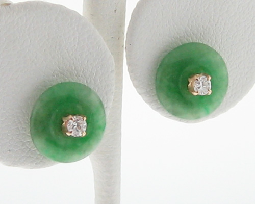   Jadeite Diamonds Solid 18k Yellow Gold Screw Back Stud Earrings  