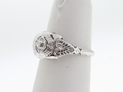 Antique Estate Art Deco Old Mine Cut Diamond Solid 18k White Gold Ring 